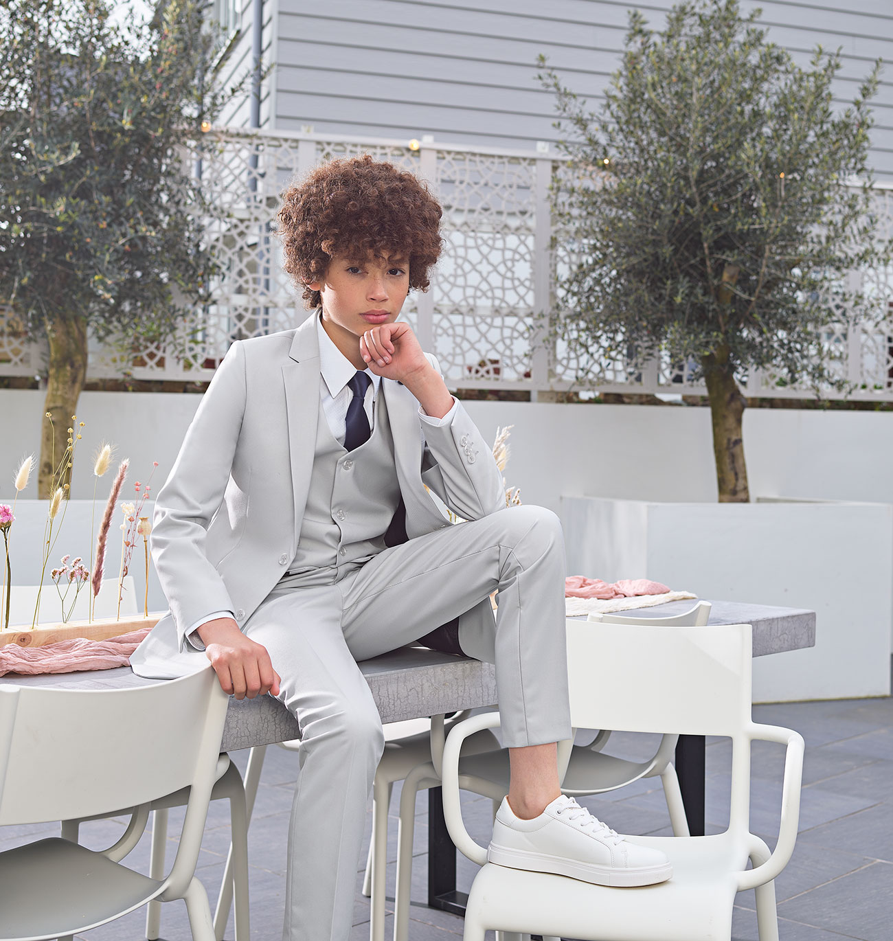 Shop boys stone grey wedding suit - Monaco